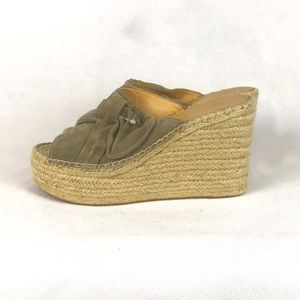 Marc Fisher Women's Size 10M Mlaida Espadrille Leather Open Toe Wedges Tan Taupe